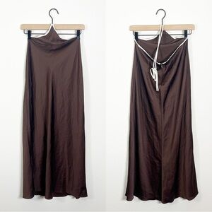 Onarin Brown White Two Tone Satin Halter Slip Midi Dress Small